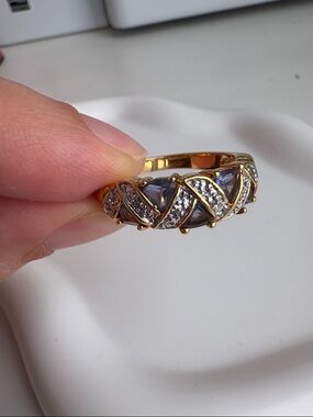 Goldtone Purple and Silver Design Women's Ring
